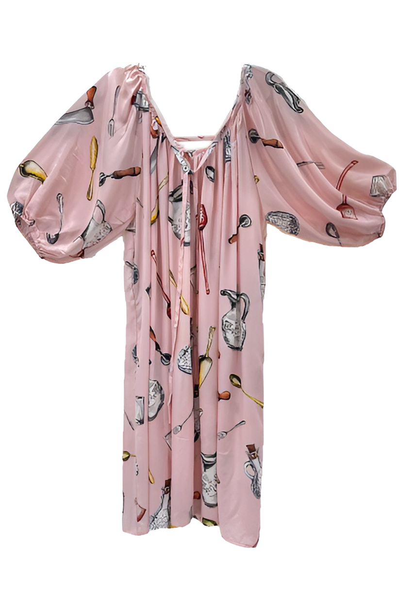 Pink Printed Crepe De Chine Silk Robe