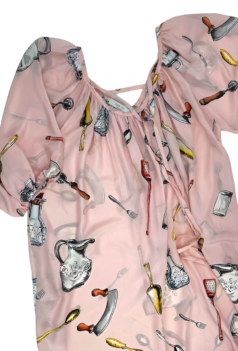 Printed Silk Robe in Pink Crepe De Chine