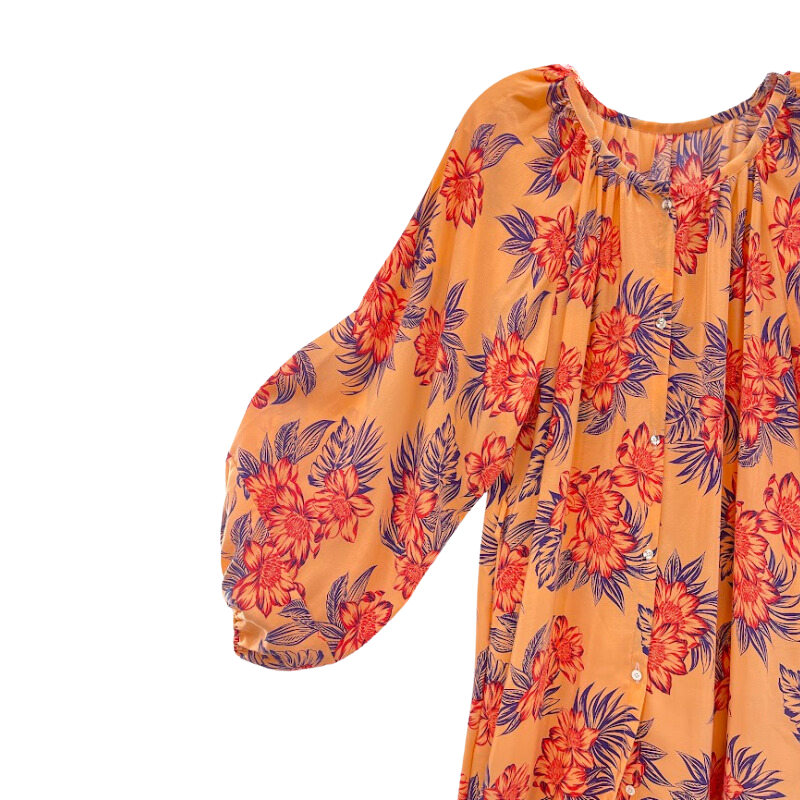 Vibrant Orange Floral Silk Robe	