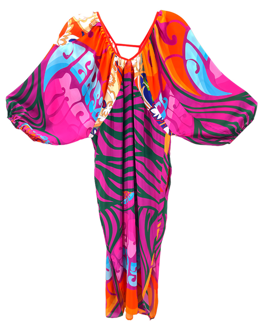 Abstract Printed Pink Silk Robe	