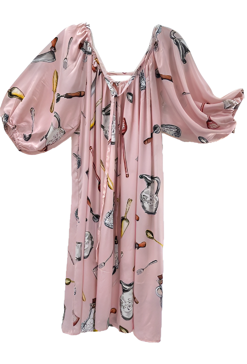 Pink Print Crepe De Chine Silk Robe