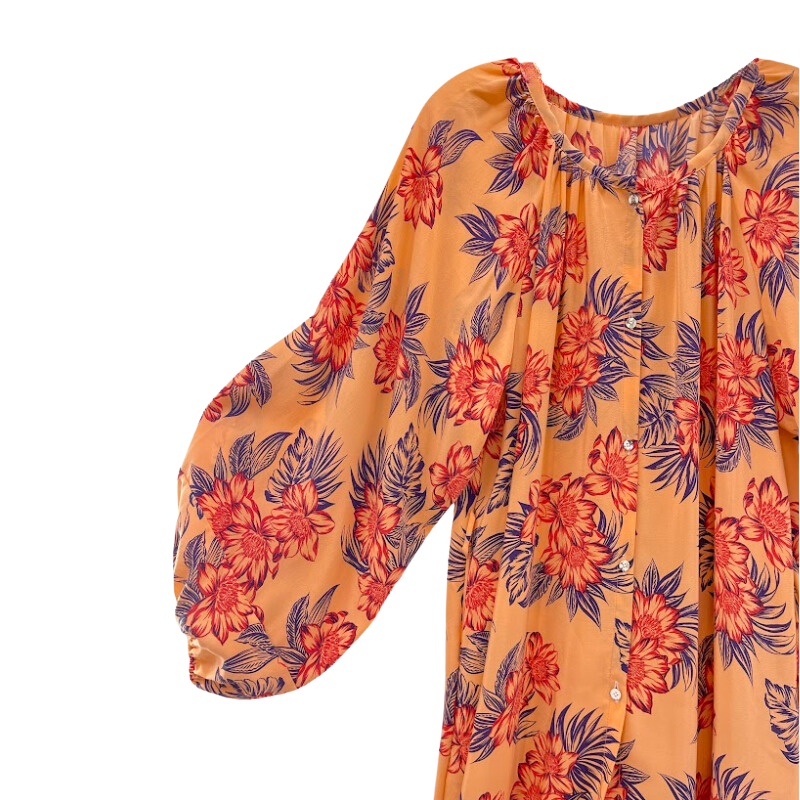 Silk Robe with Orange Floral Print	