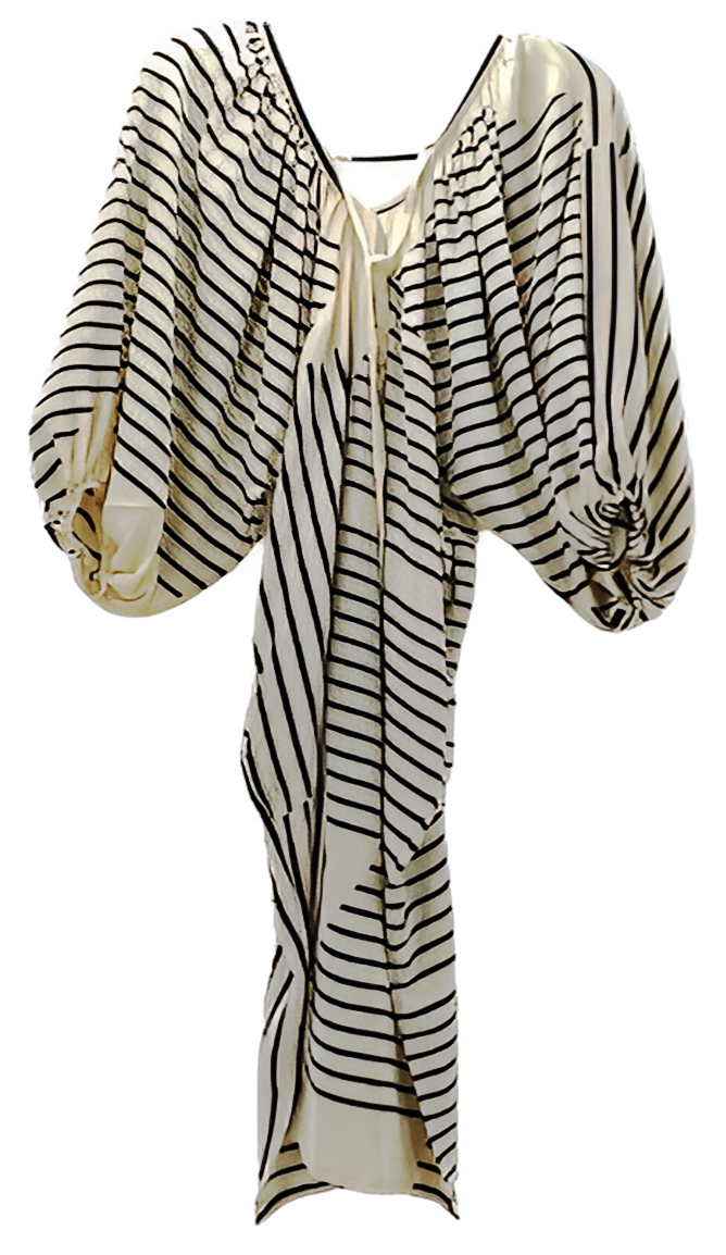 Black and White Striped Silk Dressing Gown	