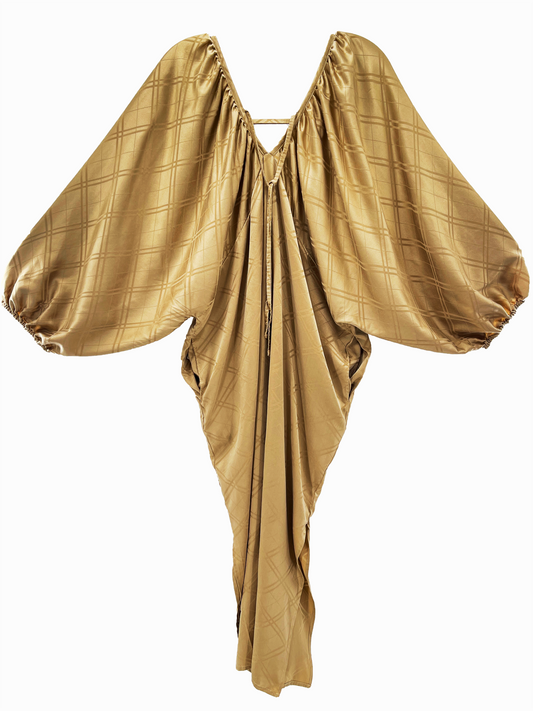 Golden Geometric Printed Silk Robe