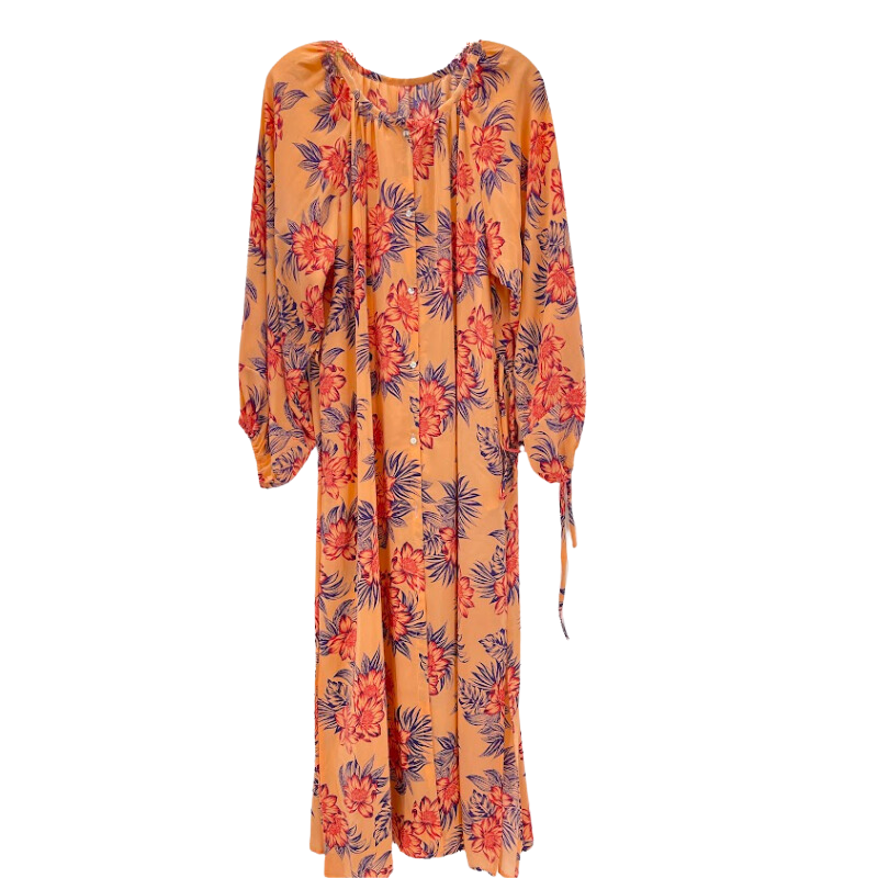 Orange Floral Printed Silk Robe	