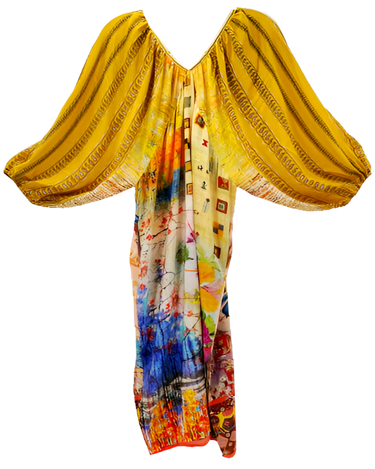 Yellow Patchwork Printed Silk Robe	