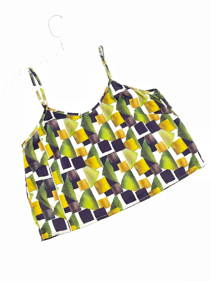 Silk Tank Top with Geometry Print Pattern