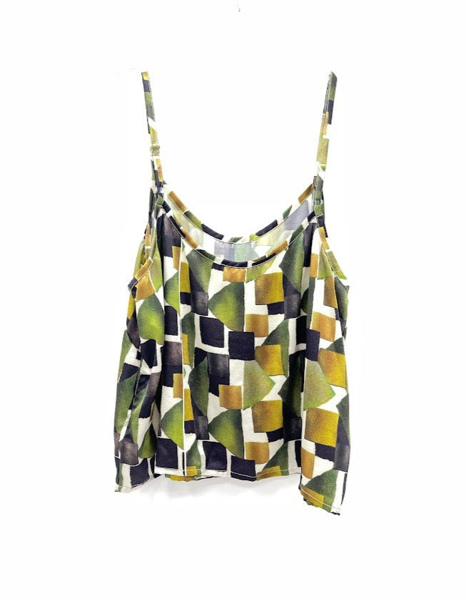 Printed Geometry Pattern Silk Camisole Top	